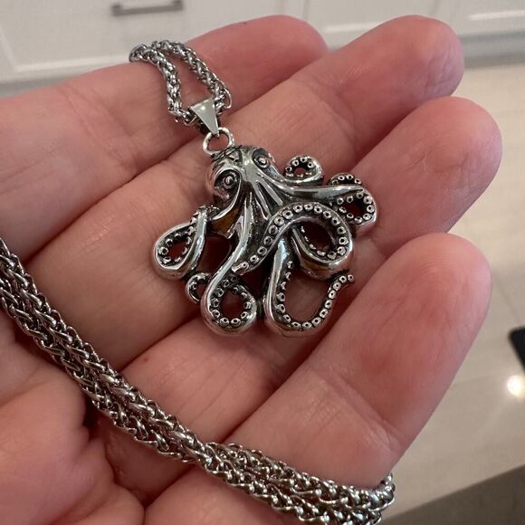 Sterling Silver Octopus Necklace – Oxidized Finish - Picture 4 of 6